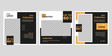 Yeni düzenlenebilir minimal pankart şablonları. Sosyal medya paylaşımları, internet veya internet reklamları için uygun. Fotoğraf okuluyla vektör illüstrasyonu