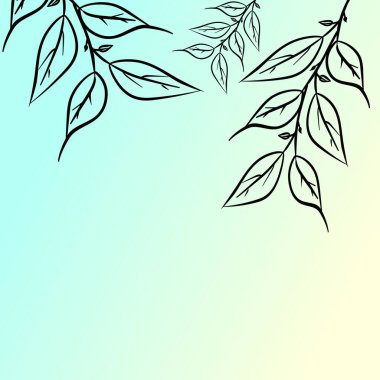 Açık yeşil arka planda dallar var. Karalama tarzında dekoratif zarif yaprak tasarımı. Web siteleri ve broşürler için kalıp.