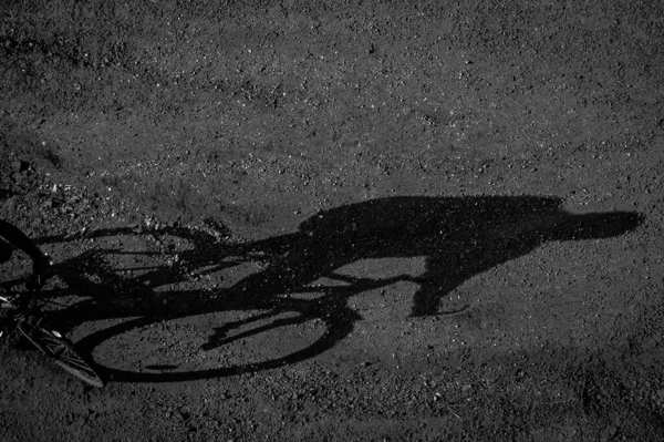 Tanımlanamayan Bir Bisikletçinin Gölgesi Küçük Taşlarla Dolu Bir Yolda Bisiklet — Stok fotoğraf