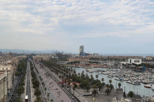 Vue Aérienne Générale Barcelone Son Port Depuis Dôme Monument Jusqu — Photo