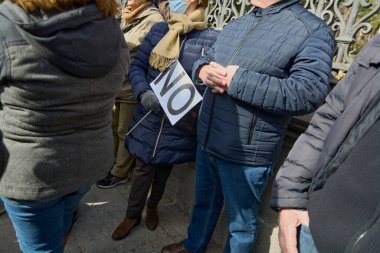 Madrid, Spain - February 12, 2023: Demonstration of citizens and doctors in defense of public health care in the streets of Madrid.