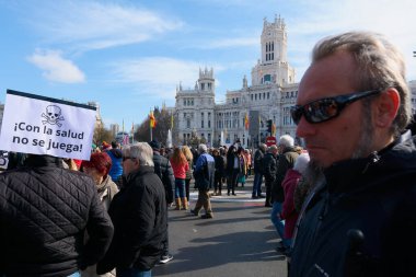 Madrid, Spain - February 12, 2023: Demonstration of citizens and doctors in defense of public health care in the streets of Madrid.