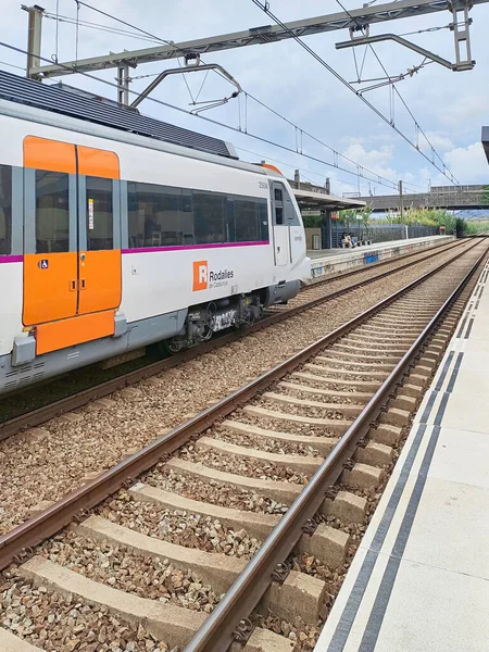 stock image Barcelona - August 31, 2023: Rodalies de Catalunya, is a trademark used by the Generalitat de Catalunya and Renfe Operadora for commuter and medium distance rail services.