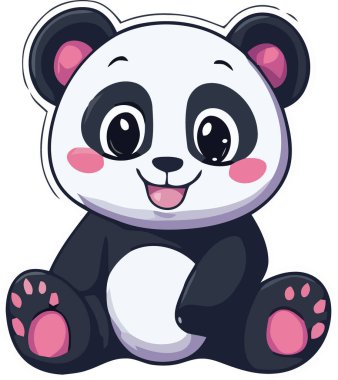 Çocuk tasarımları ve grafikleri için tatlı tatlı gülümseyen sevimli panda çizgi film karakteri
