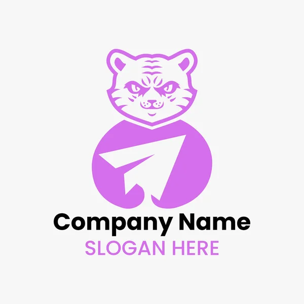 Tiger Travel Logo Modelo Vetor Conceito Espaço Negativo Pantera Segurando —  Vetores de Stock