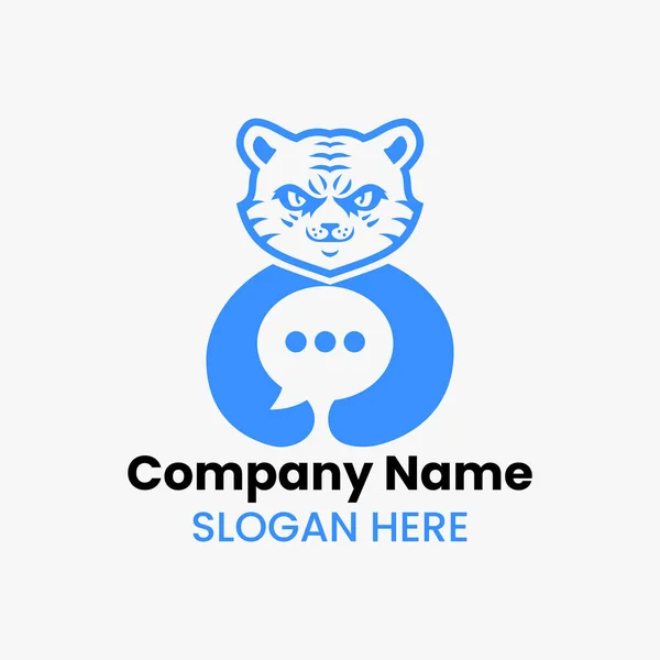 Tiger Chat Logo Negativ Space Concept Vector Mall Panther Hålla — Stock vektor