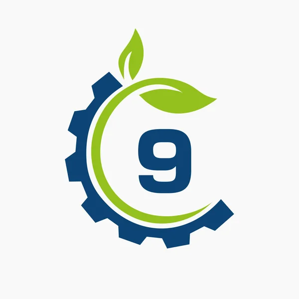 Buchstabe Gear Leaf Logo Design Vector Template Blatt Und Getriebe — Stockvektor