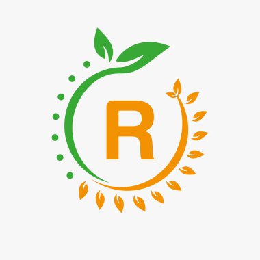 R harfi sağlık logosu. Doktor Logo İşareti, Tıbbi Eczane Eko Yaprak Sembol Tasarımı