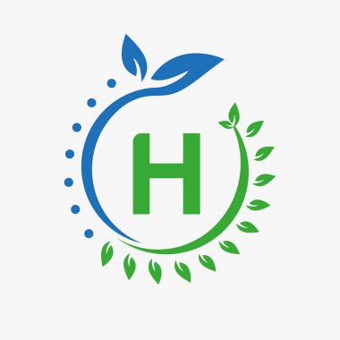 H harfi sağlık logosu. Doktor Logo İşareti, Tıbbi Eczane Eko Yaprak Sembol Tasarımı