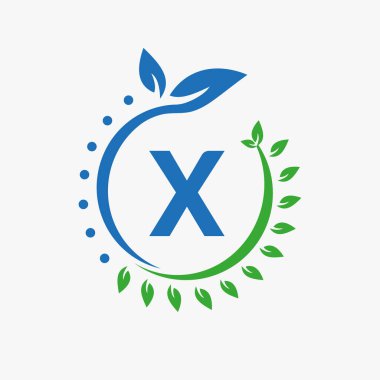 X harfi sağlık logosu. Doktor Logo İşareti, Tıbbi Eczane Eko Yaprak Sembol Tasarımı
