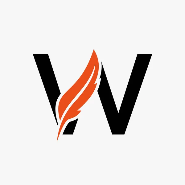Feather Logo On Letter W Vector Template. Law Logo Bird Feather Symbol