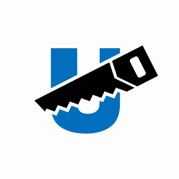 Saw Logo Design Letra — Vetor de Stock