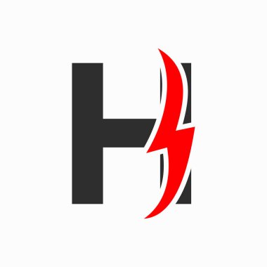 H harfi üzerinde Elektrik Logosu Güç Simgesi, Volt Gök Gürültüsü Sembolü Konsepti