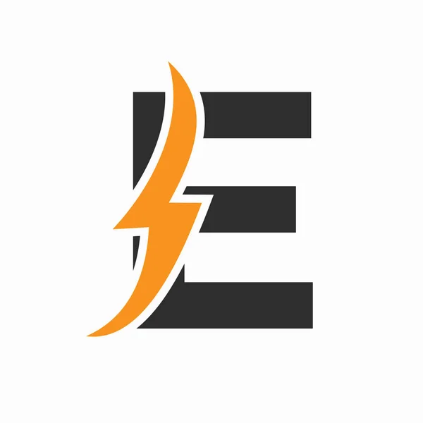 Logo Listrik Awal Pada Huruf Konsep Dengan Ikon Daya Simbol - Stok Vektor