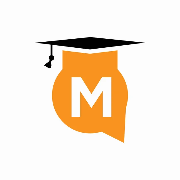 教育用ロゴデザイン教育用帽子とチャットアイコン付き文字Mのコンセプト — ストックベクタ