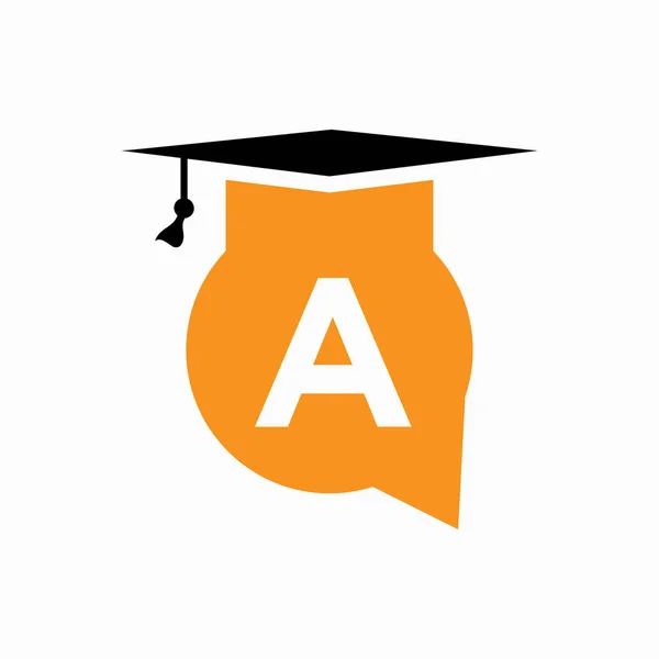 教育用ロゴデザイン教育用帽子とチャットアイコン付きのコンセプト — ストックベクタ