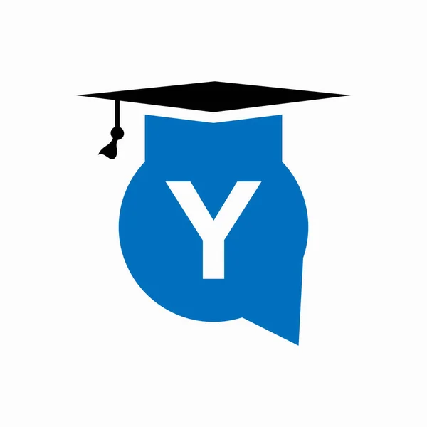 带有教育帽和聊天图标的字母Y概念的教育标志设计 — 图库矢量图片