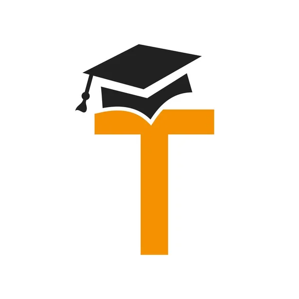 初始字母T教育标识设计与毕业帽矢量模板相结合 — 图库矢量图片