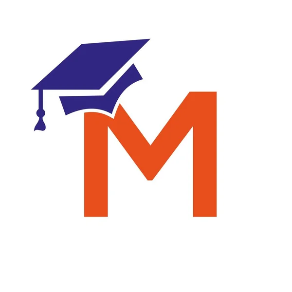 初期文字M教育ロゴデザイン卒業帽子アイコンベクトルテンプレートと組み合わせる — ストックベクタ