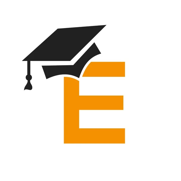 卒業式の帽子アイコンベクトルテンプレートと組み合わせた初期の手紙E教育ロゴデザイン — ストックベクタ