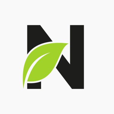 Biyolojik yaprak simgesi ile harf N kavramında Eko Yaprak logosu
