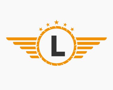 Yıldız ve Hız Sembollü Taşımacılık Logosu 'nun L harfi üzerinde ilk kanat logosu