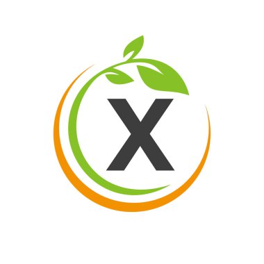 X Harfi Vektör Şablonunda Eko Yaprak Logosu