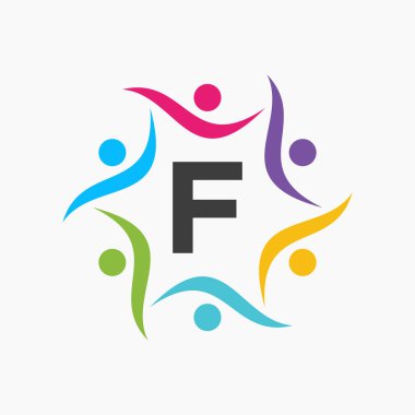 F harfi şablonundaki birlik logosu. Yardım İşareti, İletişim, Takım Sembolü, Birlik Simgesi