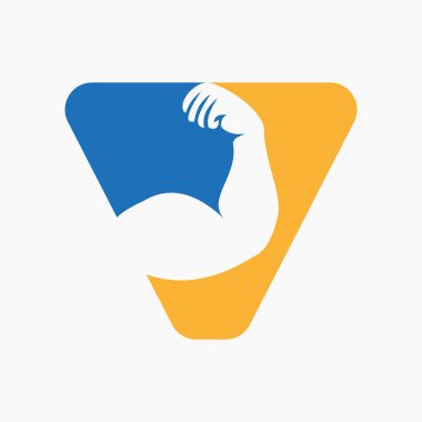 V harfli Fitness Logosu Tasarımı. Kol Logosu Tasarımı. Spor Sembolü