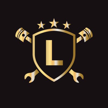 L harfi vektör şablonundaki logoyu onar. Otomotiv Mekanik Sembolü