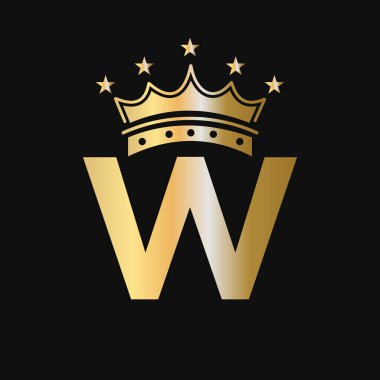 Yıldız Simgesi ile W harfinin üzerinde Crown logosu. Lüks Sembol Vektör Şablonu