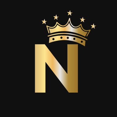 Star Icon 'lu Crown Logosu. Lüks Sembol Vektör Şablonu