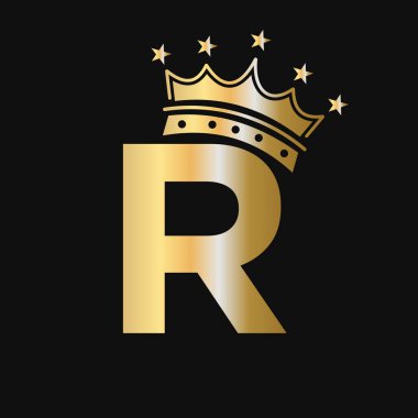 Yıldız Simgesi ile R harfinin üzerinde Crown logosu. Lüks Sembol Vektör Şablonu