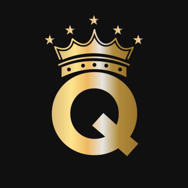 Yıldız Simgesi ile Q harfinde Crown Logosu. Lüks Sembol Vektör Şablonu