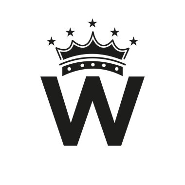 Yıldız Simgesi ile W harfinin üzerinde Crown logosu. Lüks Sembol Vektör Şablonu