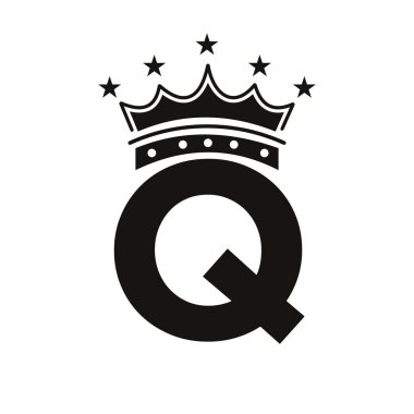 Yıldız Simgesi ile Q harfinde Crown Logosu. Lüks Sembol Vektör Şablonu