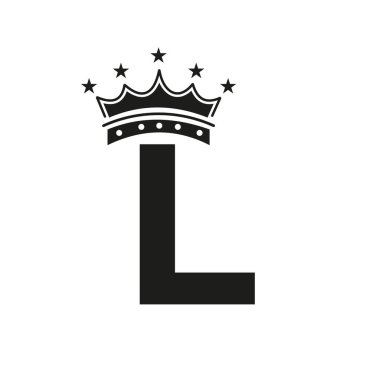 Yıldız Simgesi 'nin olduğu L harfinde Crown logosu. Lüks Sembol Vektör Şablonu