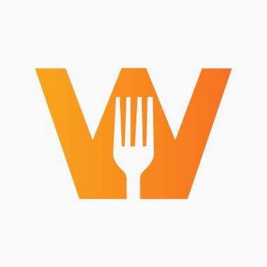 Mutfak ve Restoran Sembollü W harfinde çatal logosu