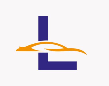 L harfi üzerindeki araba logosu, araba ve alfabe kombinasyonu