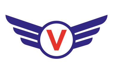 V harfi üzerindeki kanat logosu, ulaşım sembolü, nakliye kanadı işareti.