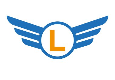 L harfi üzerinde kanat logosu, ulaşım sembolü, nakliye kanadı işareti