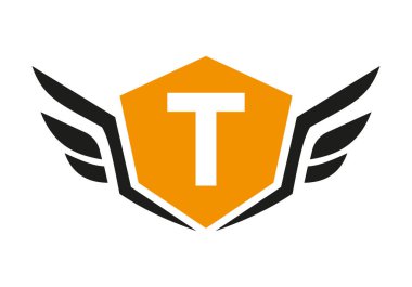 Kanat logosu T harfi üzerinde, nakliye kanadı işareti. Ulaşım Sembolü