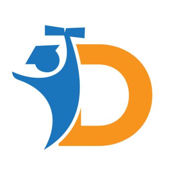 D harfi eğitim logosu tasarımı. Mezuniyet Sembolü İnsan Tutma Diploması Kağıt Simgesi Simgesi