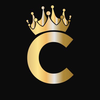 C harfi Crown Logo Şablonu. Royal Crown Logotype Lüks Güzellik, Moda, Yıldız, Zarif Sembol İşareti