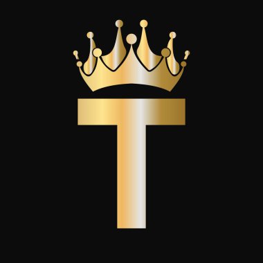 T harfi logo şablonu. Royal Crown Logotype Lüks Güzellik, Moda, Yıldız, Zarif Sembol İşareti