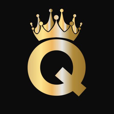 Q harfi Crown Logo Şablonu. Royal Crown Logotype Lüks Güzellik, Moda, Yıldız, Zarif Sembol İşareti