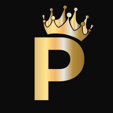 P harfi Crown Logo Şablonu. Royal Crown Logotype Lüks Güzellik, Moda, Yıldız, Zarif Sembol İşareti