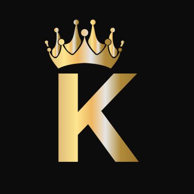 K harfi Crown Logo Şablonu. Royal Crown Logotype Lüks Güzellik, Moda, Yıldız, Zarif Sembol İşareti