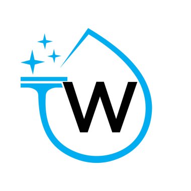 Su sembollü W harfi üzerinde temiz logo tasarımı. Hizmetçi İmzası