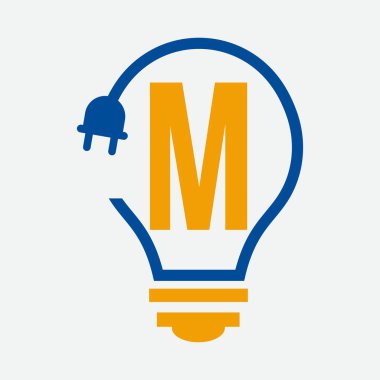 Elektrik Sembolü için M harfi üzerindeki ampul logosu. Elektrik İşareti